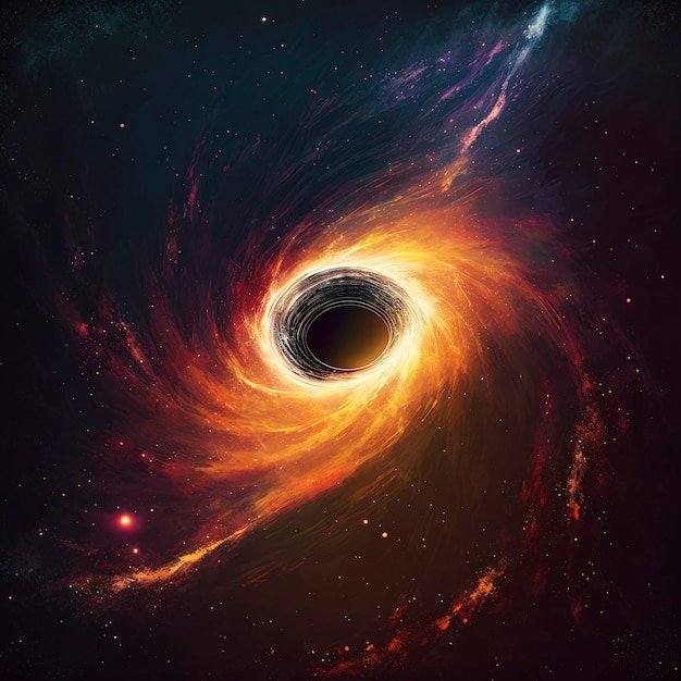 buco nero e un disco di plasma incandescente. Singolarità supermassiccia nello spazio