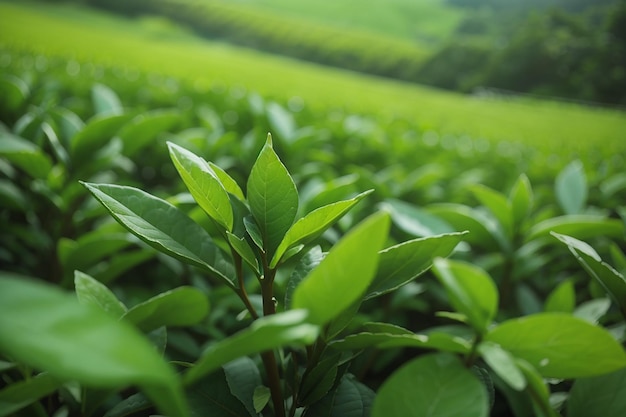 Bud tè verde e foglie piantagioni di tè verde al mattino