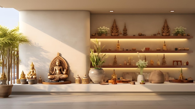Buddha e piante Un soggiorno moderno con un'atmosfera zen