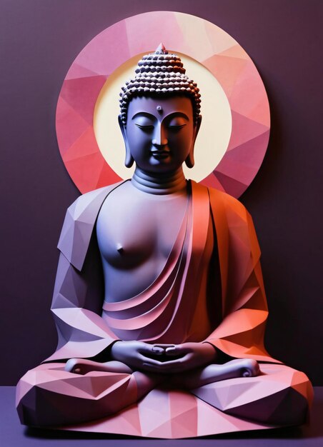 Buddha Low Poly Illustrazione Rosso viola