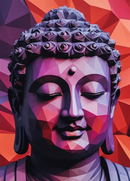 Buddha Low Poly Illustrazione Rosso viola