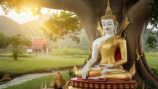 Buddha thailandese seduto e in meditazione