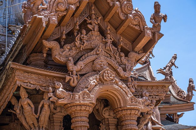 Buddhist Wooden Carvings Thailand Temple Interior Sanctuary of Truth Pattaya Thailand