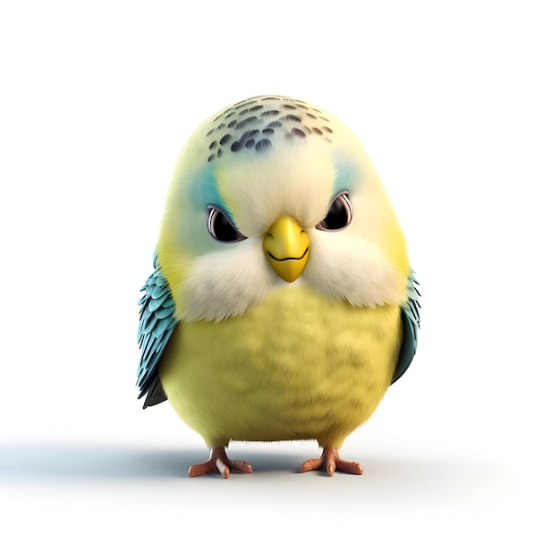 Budgerigar seduto su sfondo bianco 3D'illustrazione