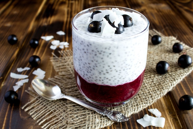 Budino con chia e ribes nero