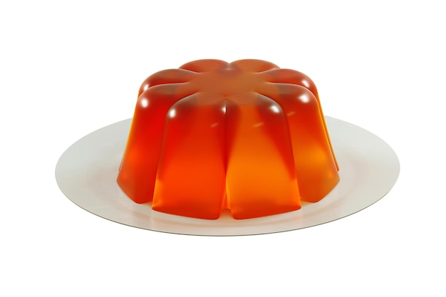 budino di gelatina rosso sul piatto rendering 3d isolato su sfondo bianco