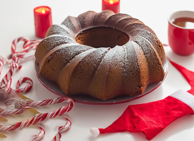 Budino di torta di Natale con candele rosse