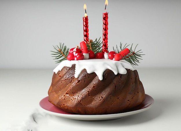 Budino di torta di Natale con candele rosse