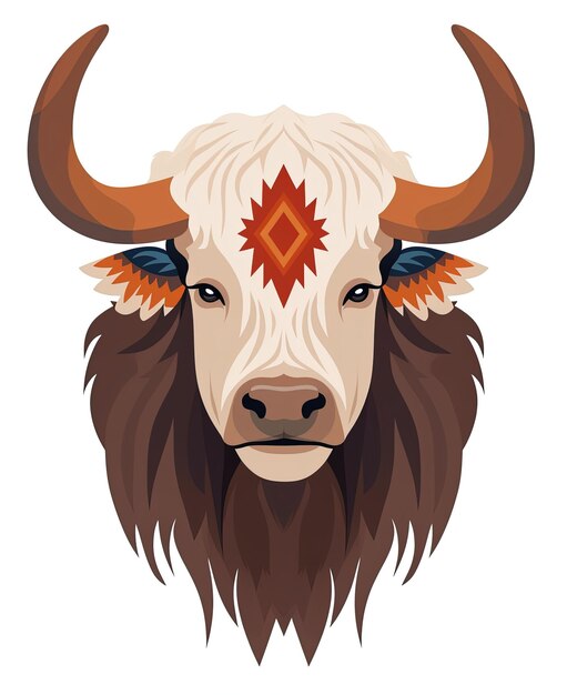 Buffalo cartone animato con illustrazione di pelliccia marrone isolata su sfondo bianco