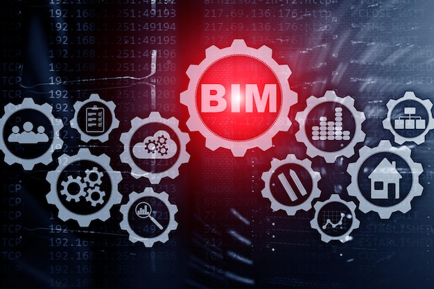 Building Information Modeling BIM on datacenter supercomputer background