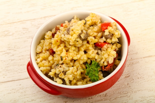 Bulgur con cuori di pollo