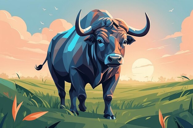 Bull in the field illustrazione vettoriale in stile piatto animale selvatico generativo ai generativo ai design per instagram facebook wall