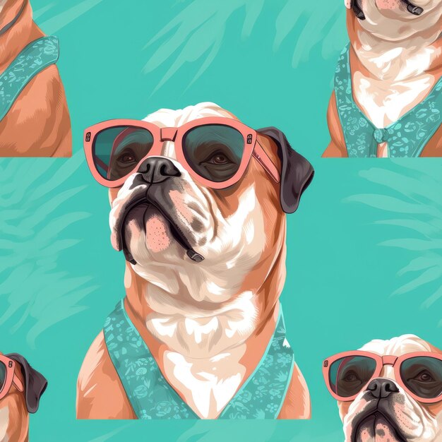 Bulldog a modello senza cuciture che indossa occhiali da sole