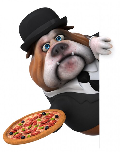 Bulldog divertente con pizza