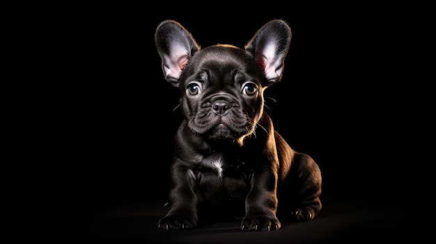 Bulldog francese cucciolo ritratto sfondo nero silhouette concetto