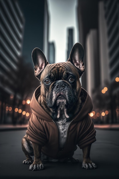 Bulldog francese ritratto in strada Concetto di vita animale cura salute e animali domestici