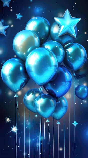 Bunch Of Balloons Sapphire Blue Celebrazione di compleanno Progettazione di biglietti di auguri AI generativa