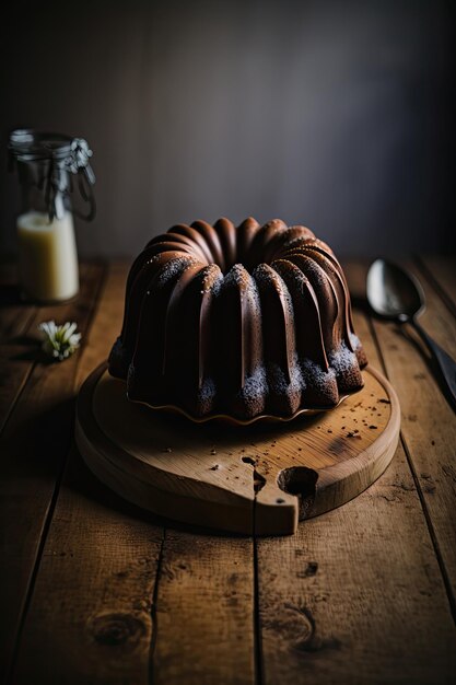 Bundt Cake su un tavolo di legno Illustrazione AI Generative