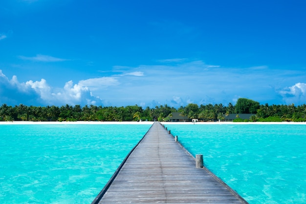 Bungalow dell'acqua delle Maldive sul paesaggio dell'acqua dell'oceano