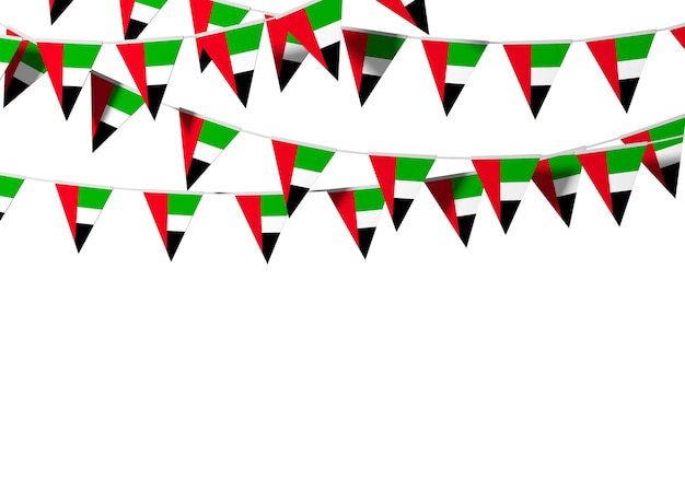 Bunting festivo della bandiera degli Emirati Arabi Uniti su un semplice sfondo d rendering