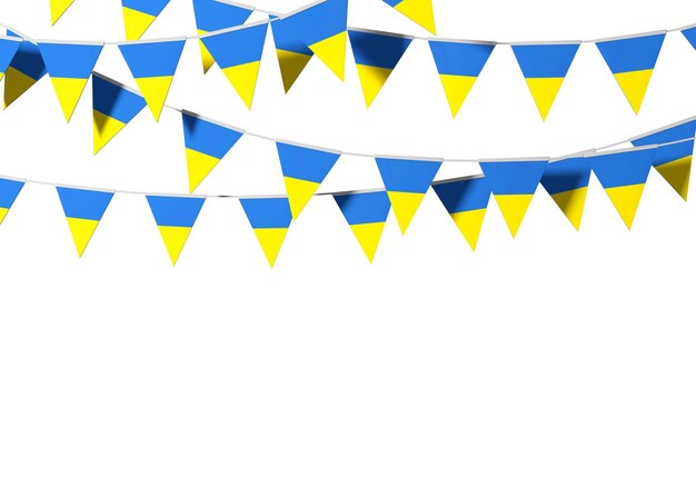 Bunting festivo della bandiera dell'Ucraina su un semplice sfondo d rendering