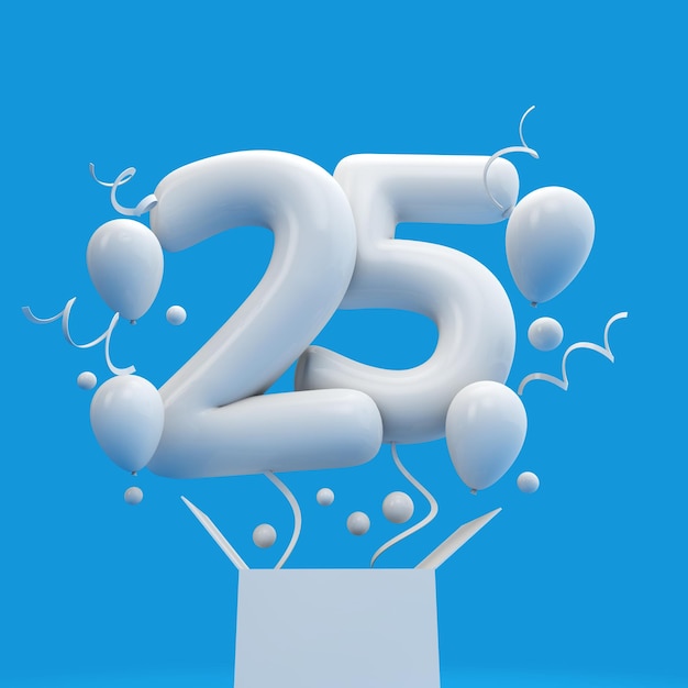 Buon 25esimo compleanno palloncino a sorpresa e scatola Rendering 3D