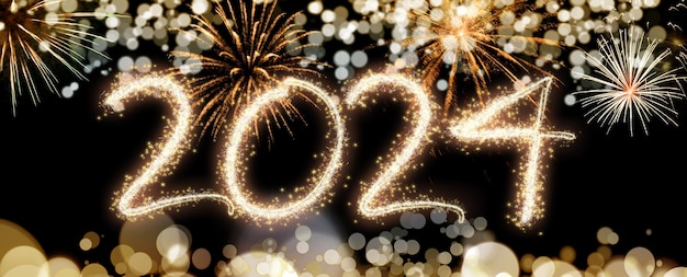 Buon anno 2024 festeggiamento di fuochi d'artificio