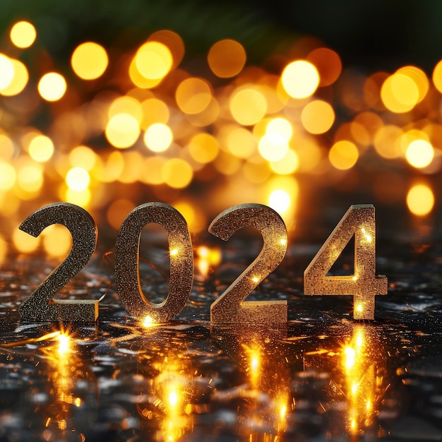 Buon anno 2024 sullo sfondo bokeh