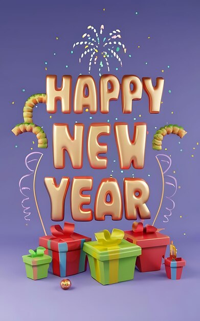 Buon anno con clipart tipografia illustrazione rendering 3d