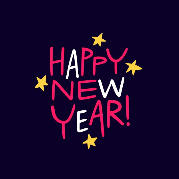Buon anno, frase di testo d'arte colorata disegnata a mano