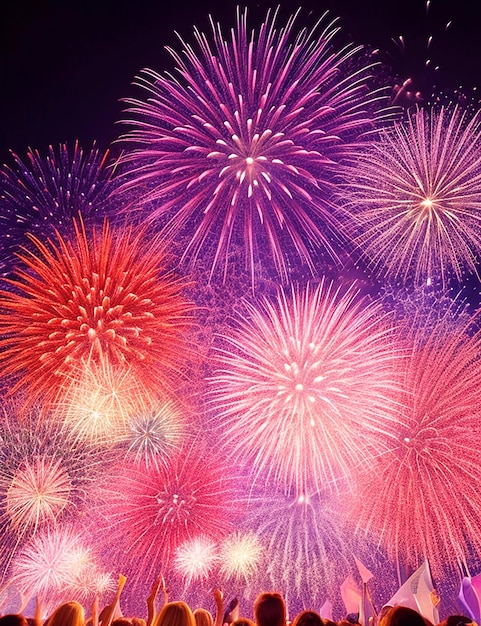 Buon anno nuovo 2024, bellissimi fuochi d'artificio.