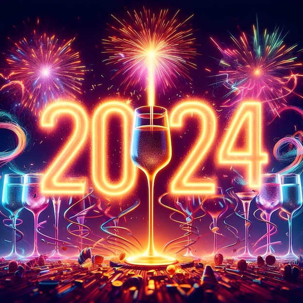 Buon anno nuovo 2024 con i fuochi d'artificio Luminous Cup Party Cup