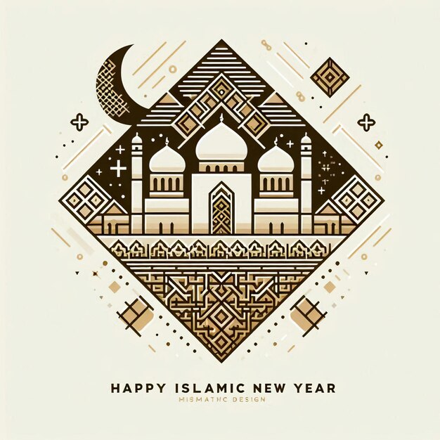 Buon anno nuovo islamico immagine nera e dorata di una moschea