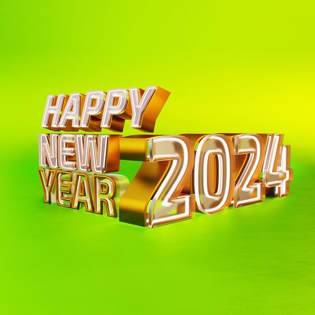 Buon anno nuovo lettere in grassetto dorato di alta qualità render isolato su sfondo verde lucido.