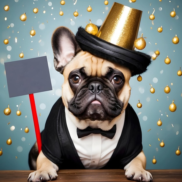 buon cane buon bulldog francese buon nuovo anno mockup scrivere il proprio testo progettare il proprio logo mock up