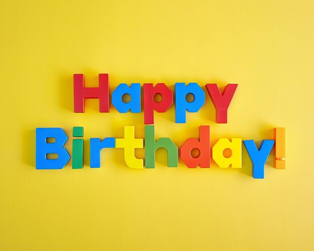 Buon compleanno lettere colorate su sfondo giallo