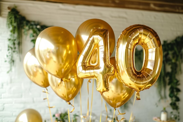 Buon compleanno, palloncini d'oro e elio per un evento di celebrazione.