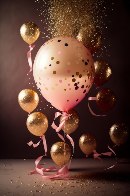Buon compleanno vacanza sfondo con palloncini illustrazione AI generativa