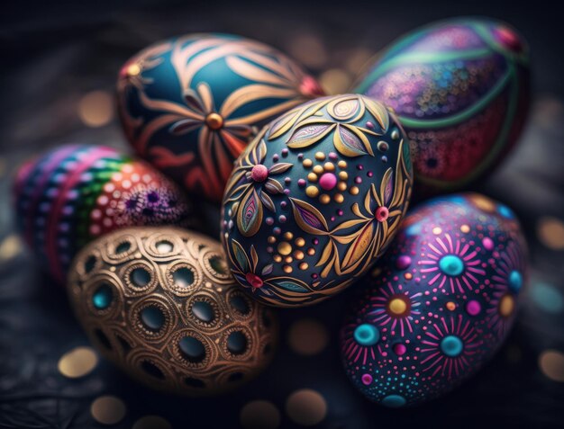 Buon concetto di sfondo pasquale con colorate uova di pasqua piatte create con la tecnologia generativa AI