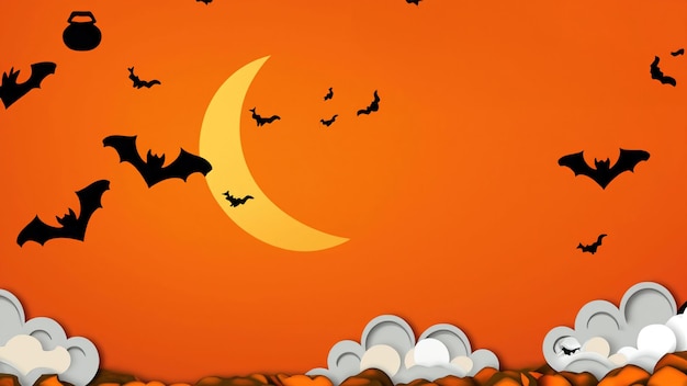 Buon concetto di vacanza di Halloween Decorazioni di Halloween pipistrelli fantasmi su sfondo arancione Halloween