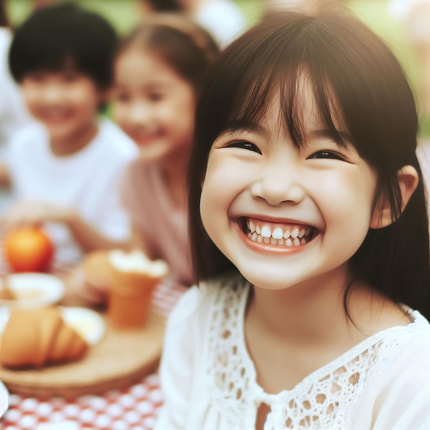 Buon giorno ai bambini sorriso vacanza bambina asiatica