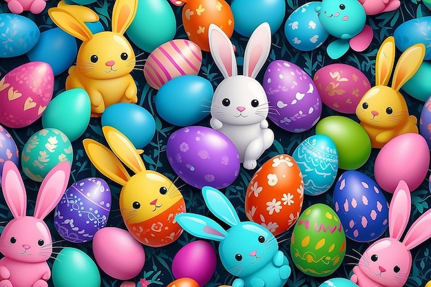 Buon giorno di Pasqua sullo sfondo con uova colorate AI generativa