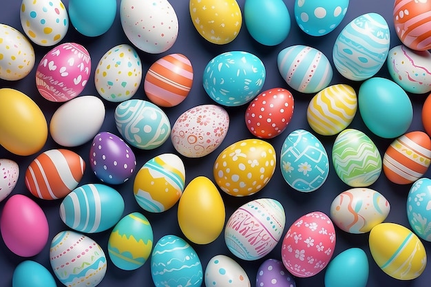 Buon giorno di Pasqua sullo sfondo con uova colorate AI generativa