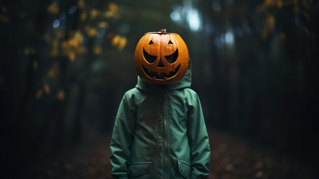 Buon Halloween bambino carino con una zucca di Halloween