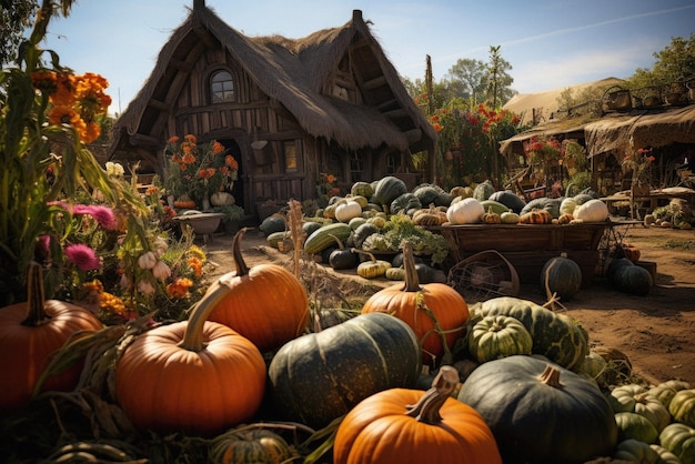 Buon Halloween sfondo spaventoso zucche spaventose nel giardino della vecchia casa inquietante