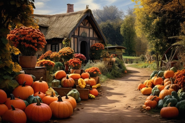 Buon Halloween sfondo spaventoso zucche spaventose nel giardino della vecchia casa inquietante