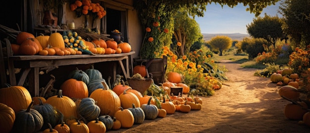 Buon Halloween sfondo spaventoso zucche spaventose nel giardino della vecchia casa inquietante