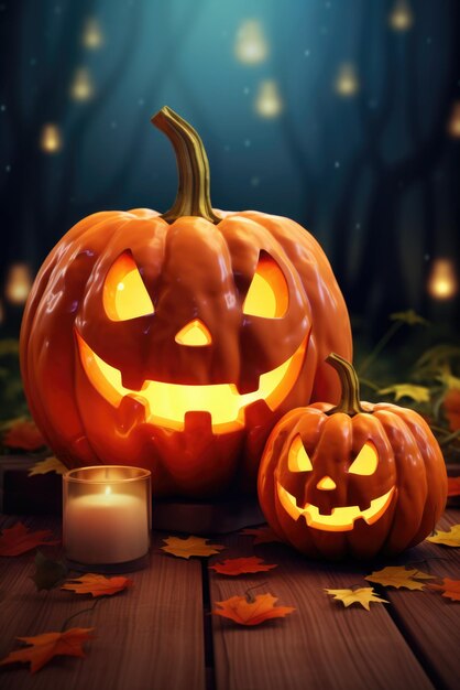 Buon Halloween spaventoso sfondo spaventoso con due zucche jack o lanterna