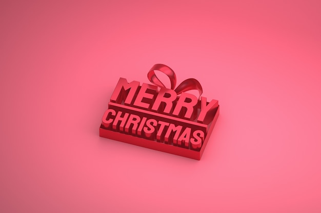 Buon natale 3d design con fiocco e nastro su sfondo rosa