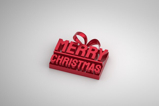 Buon Natale 3D tag design con fiocco e nastro su bianco